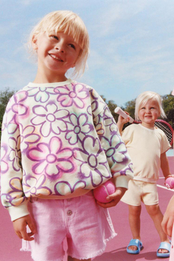 ZARA ТОЛСТОВКА С ЦВЕТОЧНЫМ ПРИНТОМ В СТИЛЕ ГРАФФИТИ, ЭКРЮ