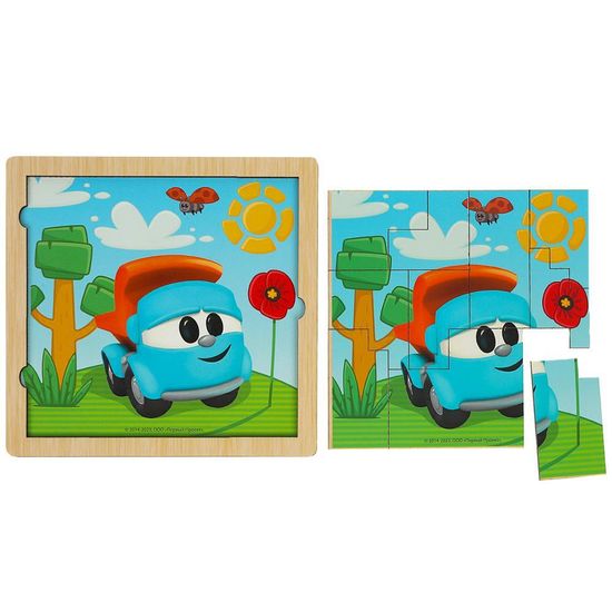 Деревянная игрушка - фигурная рамка-вкладыш «Грузовичок Лёва» 17*17 см,термопакет Буратино