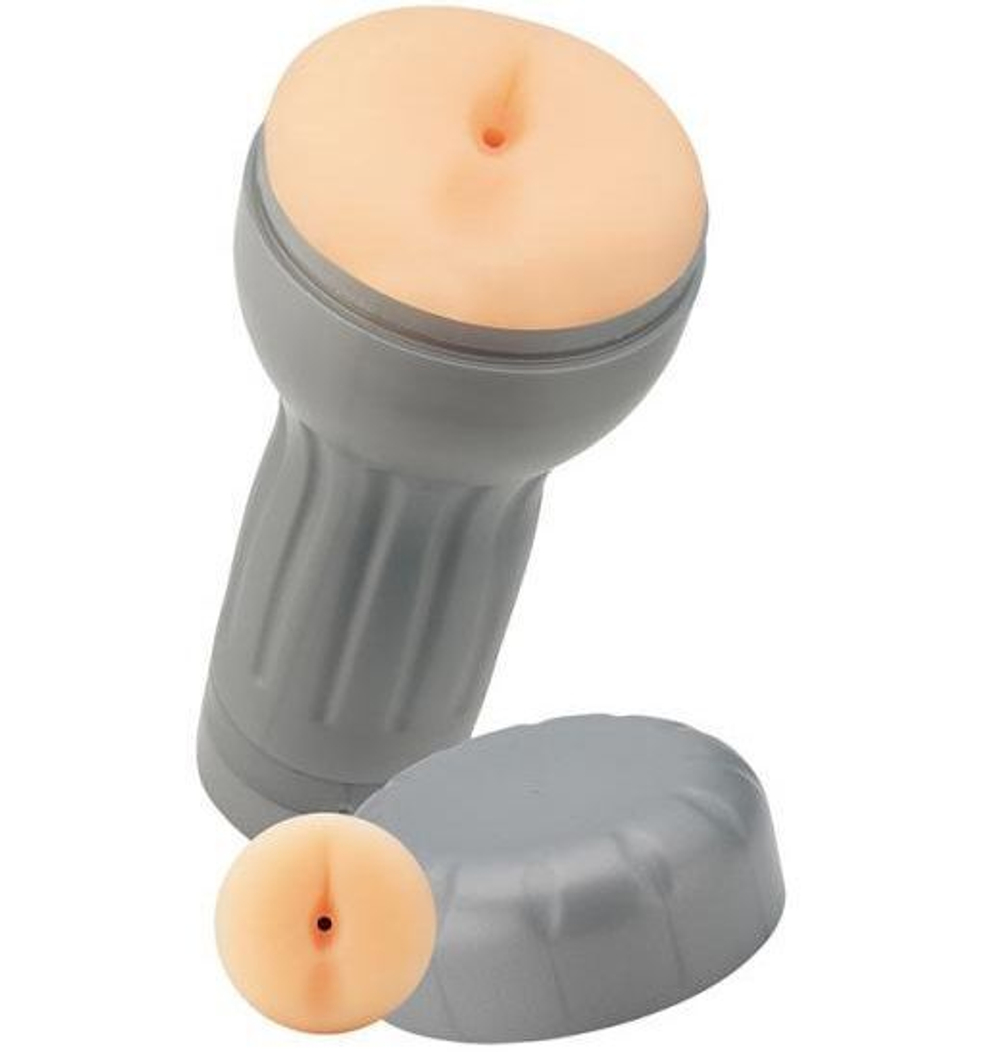 Мастурбатор-анус в серой колбе Handy Humper Silky Anus с вибрацией (Цвет: телесный)