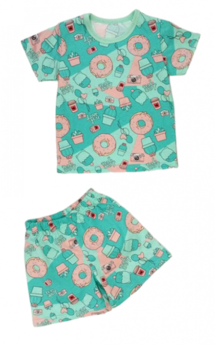 Костюм для девочки 0433/11 бирюзовый, пончики, эскимо