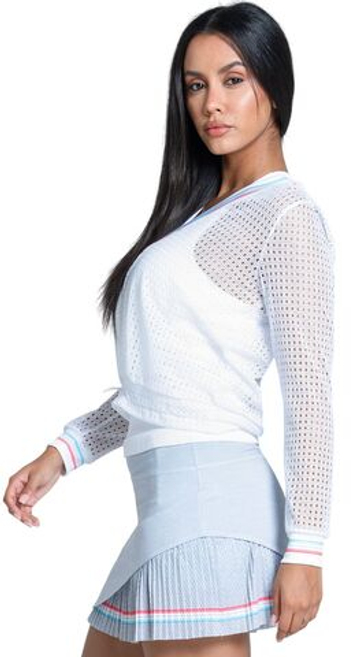 Женская теннисная футболка с длинным рукавом Lucky in Love Retro Revival Stripe Pullover - white