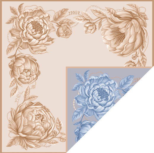 Платок «Пионы» латте/голубая дымка