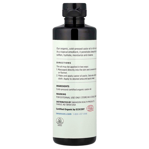 Swanson, Сертифицированное органическое касторовое масло холодного отжима, 473 мл (16 жидк. унц.)