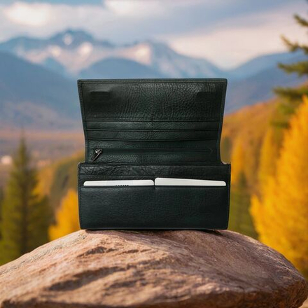 Компактный кошелек натуральная кожа темно-зеленый