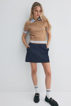 H&M МИНИ-ЮБКА С ВЫРЕЗОМ, ТЕМНО-СИНИЙ