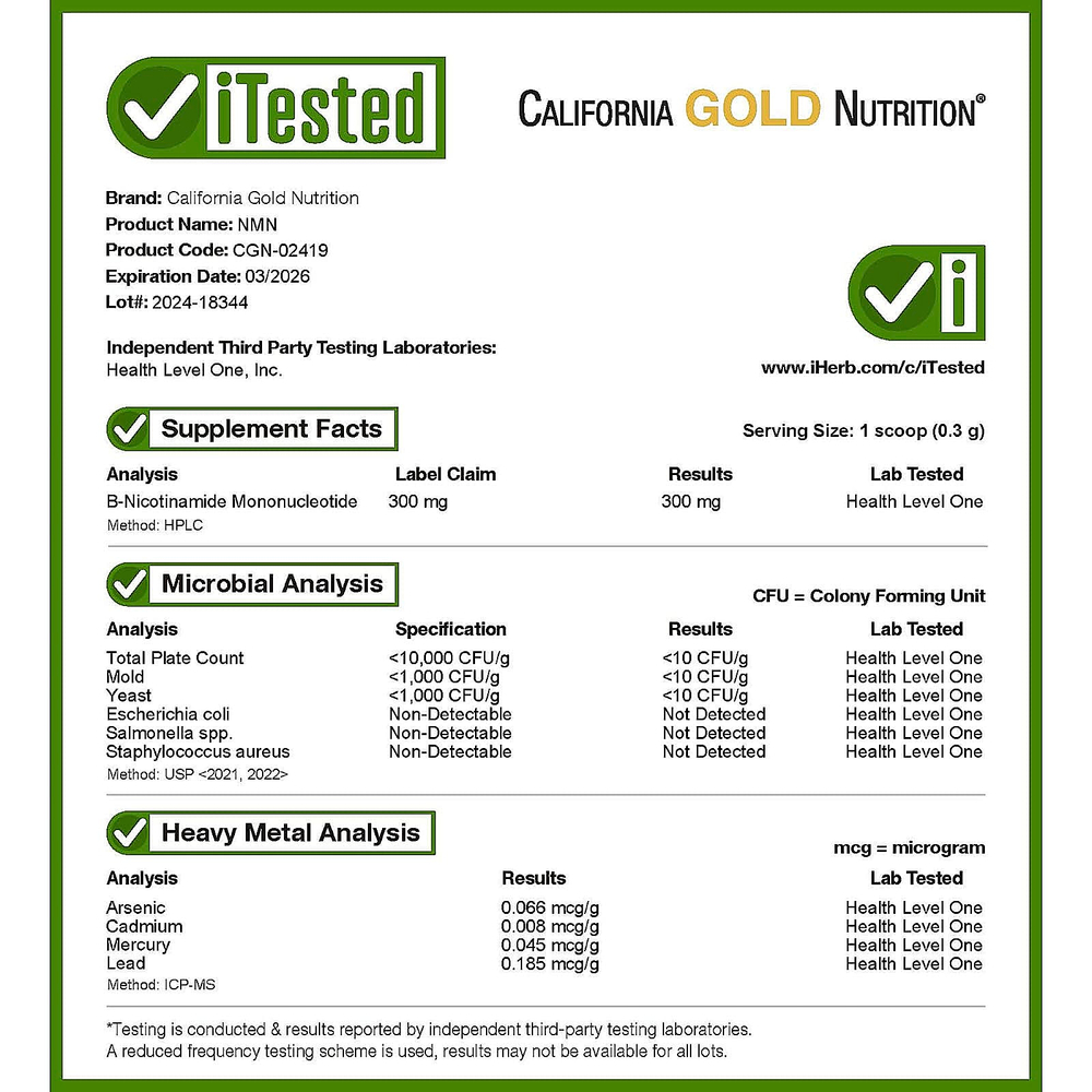 California Gold Nutrition, NMN в порошке, 90 г (3,18 унции)