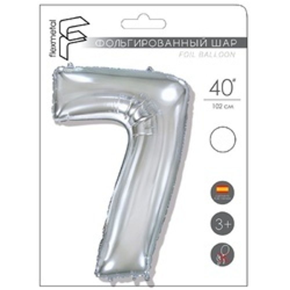 Шар (40"/102 см) Цифра "7" Серебро в упаковке / Seven