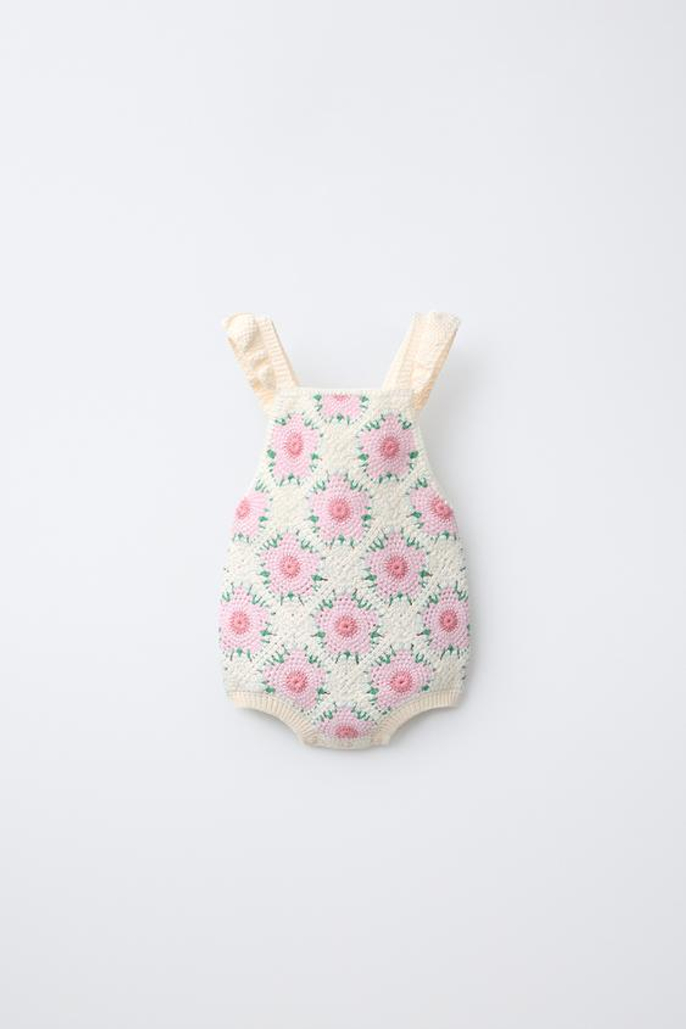 ZARA КОМБИНЕЗОН КРЮЧКОМ С ЦВЕТАМИ, ЭКРЮ