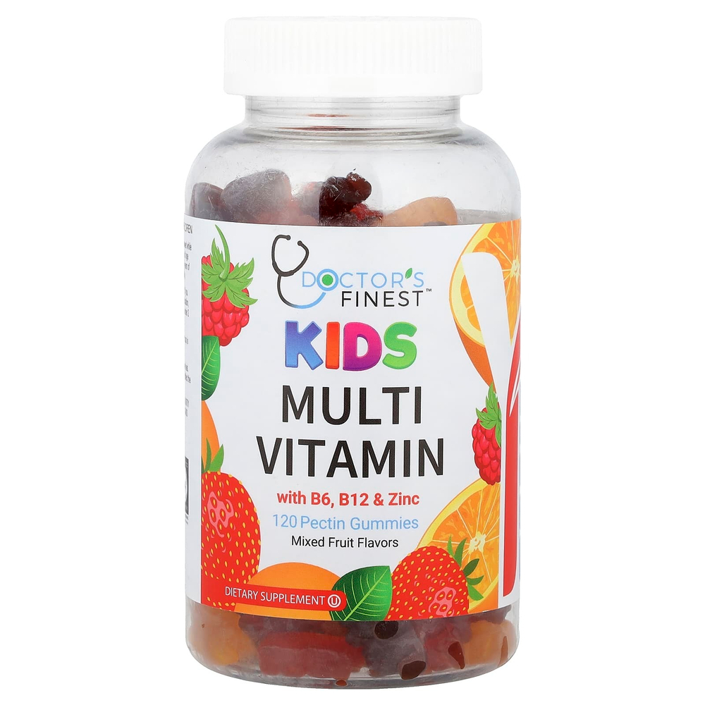 Doctor's Finest, мультивитаминный комплекс для детей с витаминами B6, B12 и цинком, фруктовое ассорти, 120 жевательных таблеток с пектином