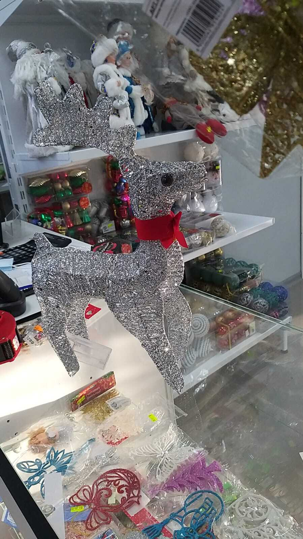 Фигура Олень серебро 40 см металл/пластик