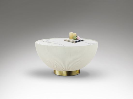 Круглый журнальный столик Candy белый-латунь