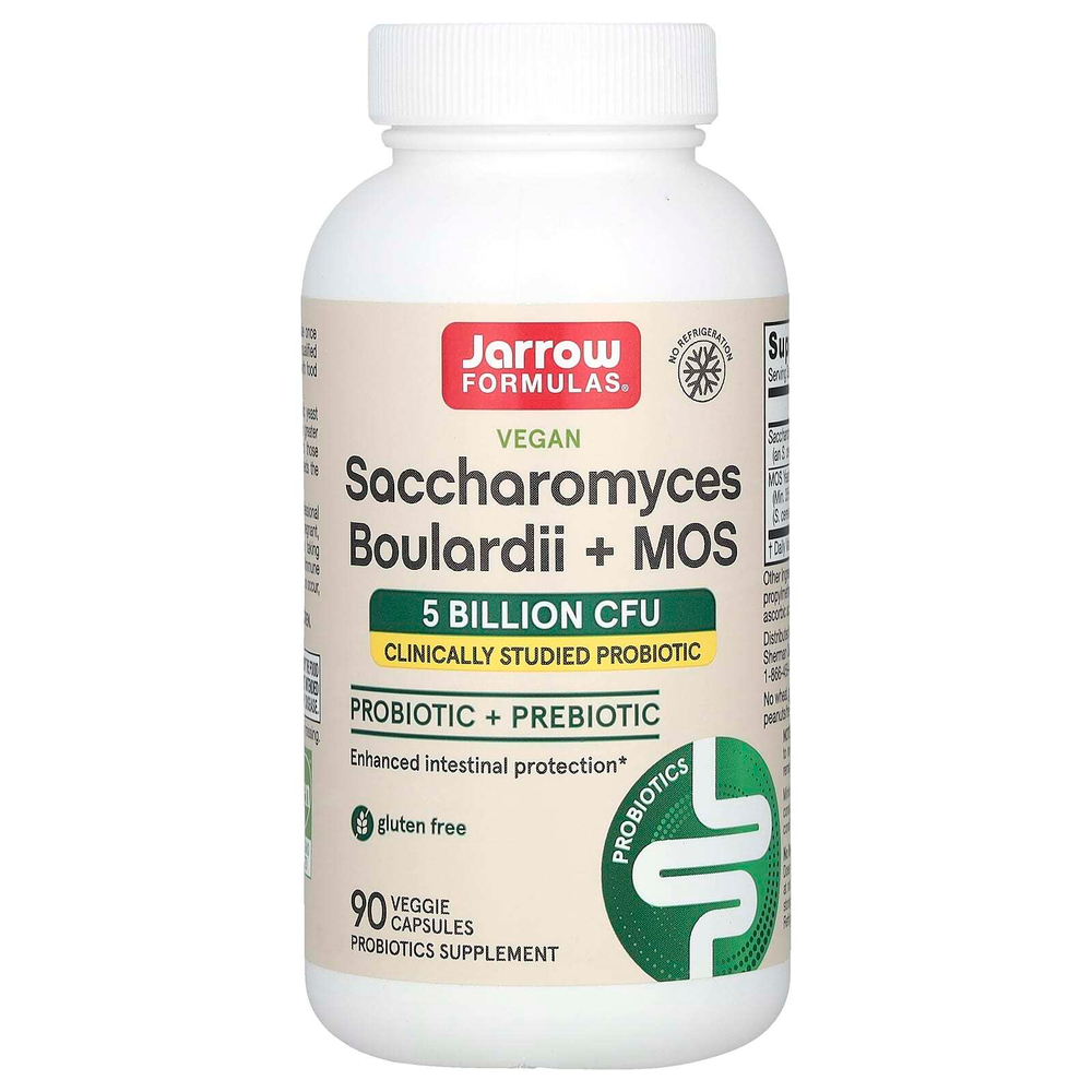 Jarrow Formulas, веганские сахаромицеты Буларди и манноолигосахариды, 5 млрд КОЕ, 90 растительных капсул