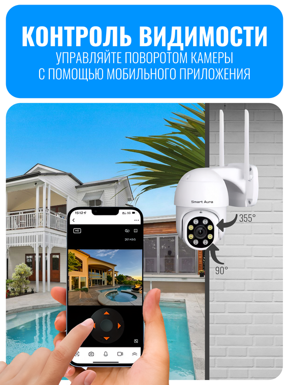 Камера видеонаблюдения Smart Aura, Wi-Fi/Ethernet, поворотная, уличная