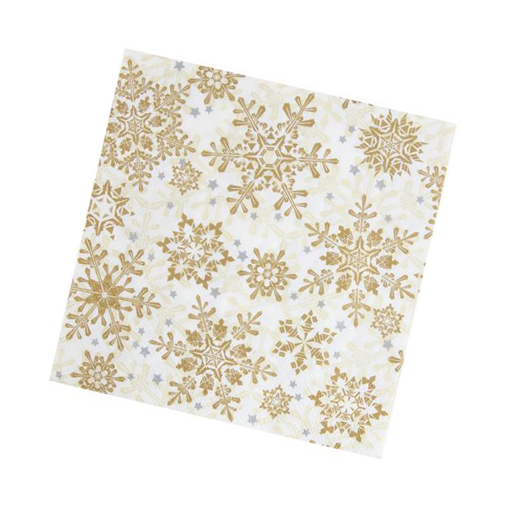 Салфетки 33х33, 20 шт, 3 сл. Home Collection Classic "Золотые снежинки на бежевом"