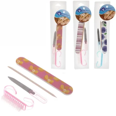 Набор для маникюра и педикюра «Ультрамарин» в косметичке, 4 предмета (щетка, две пилки и палочка), 27*8см