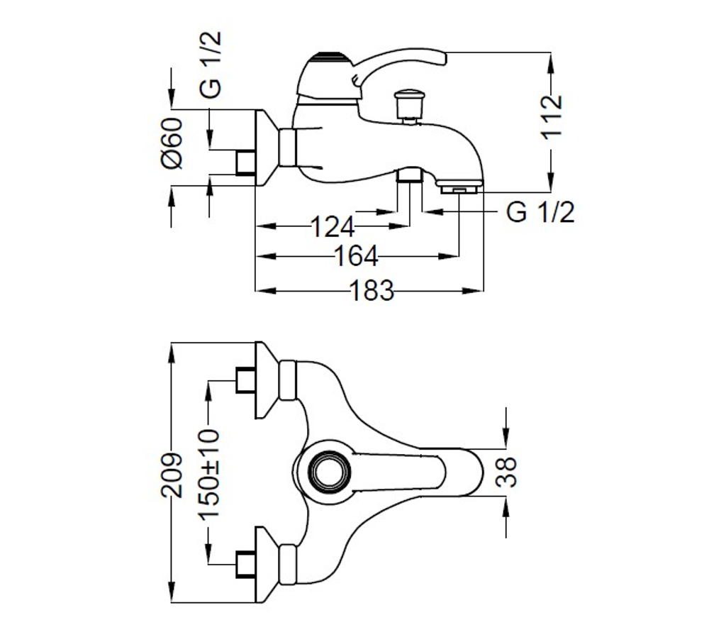 9V15011-002 Смеситель Teorema Dune для ванны короткий хром (в комплекте)