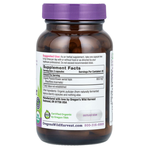 Oregon's Wild Harvest, Органическая пассифлора, 90 органических веганских капсул (400 мг на капсулу)