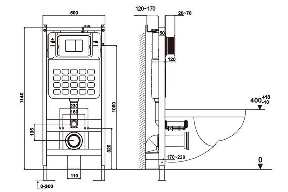 Комплект подвесной унитаз ABBER Rechteck AC1201MB черный матовый с инсталляцией AC0105 и кнопкой AC0120RG золото розовое