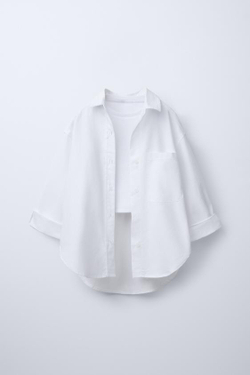 ZARA РУБАШКА ОКСФОРД И ФУТБОЛКА В РУБЧИК, БЕЛЫЙ