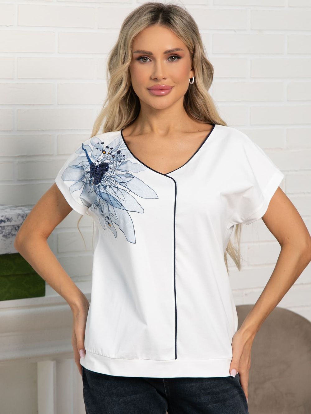 Блуза Капли росы (бело-голубая) Б15564-18М LT Collection