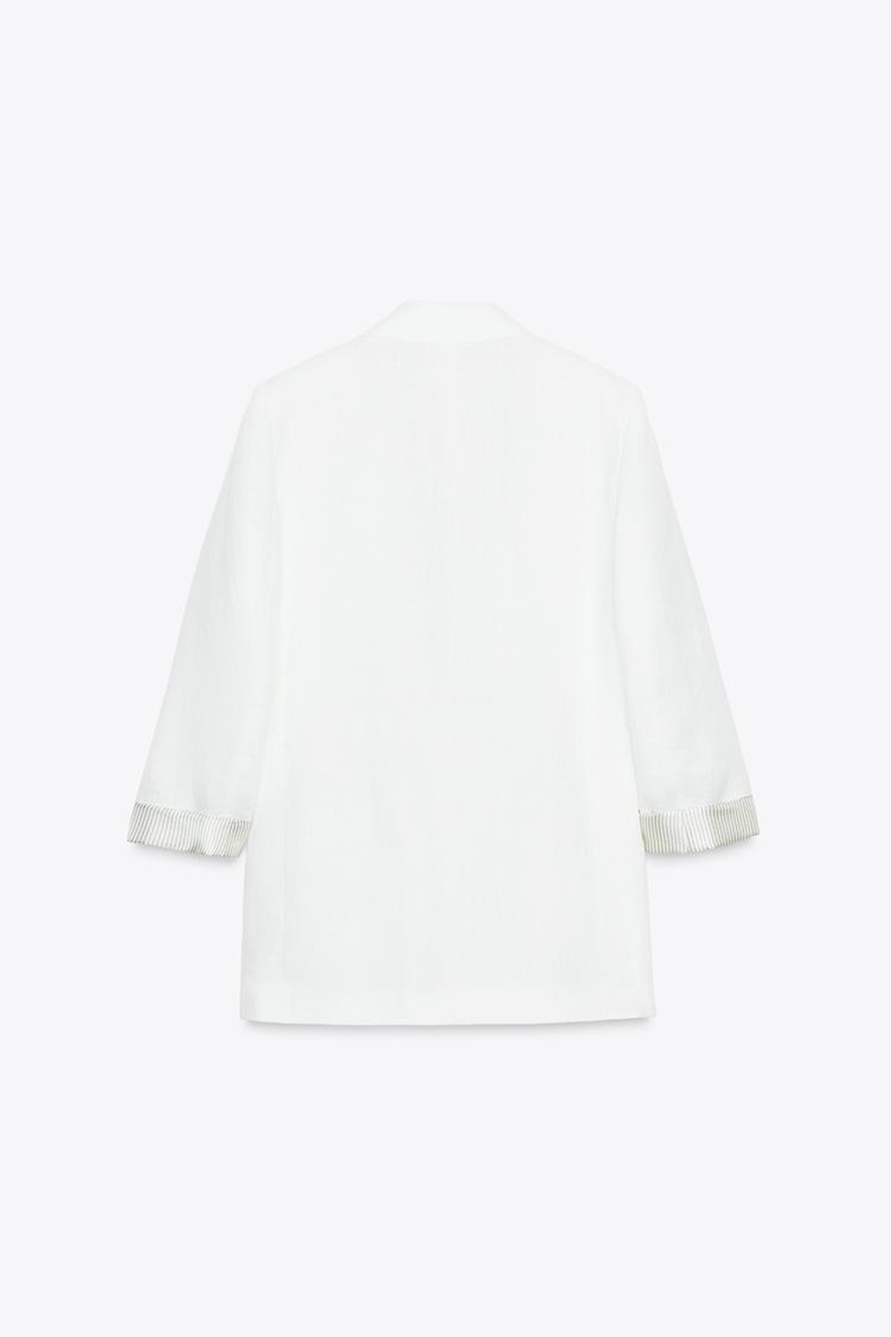 ZARA БЛЕЙЗЕР ИЗ 100% ЛЬНА С МАНЖЕТАМИ, БЕЛЫЙ