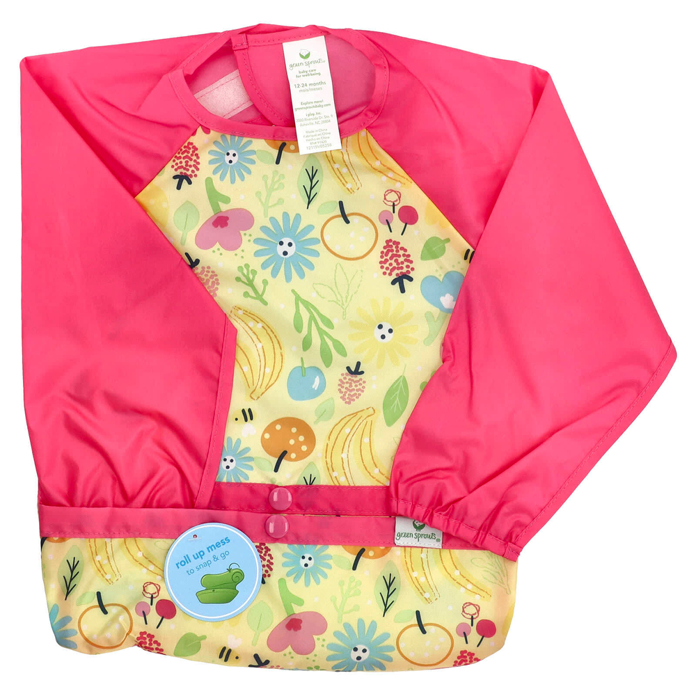 Green Sprouts, Нагрудник с длинным рукавом Snap & Go Easy Wear, от 12 до 24 месяцев, с розовыми пчелиными цветами, 1 штука