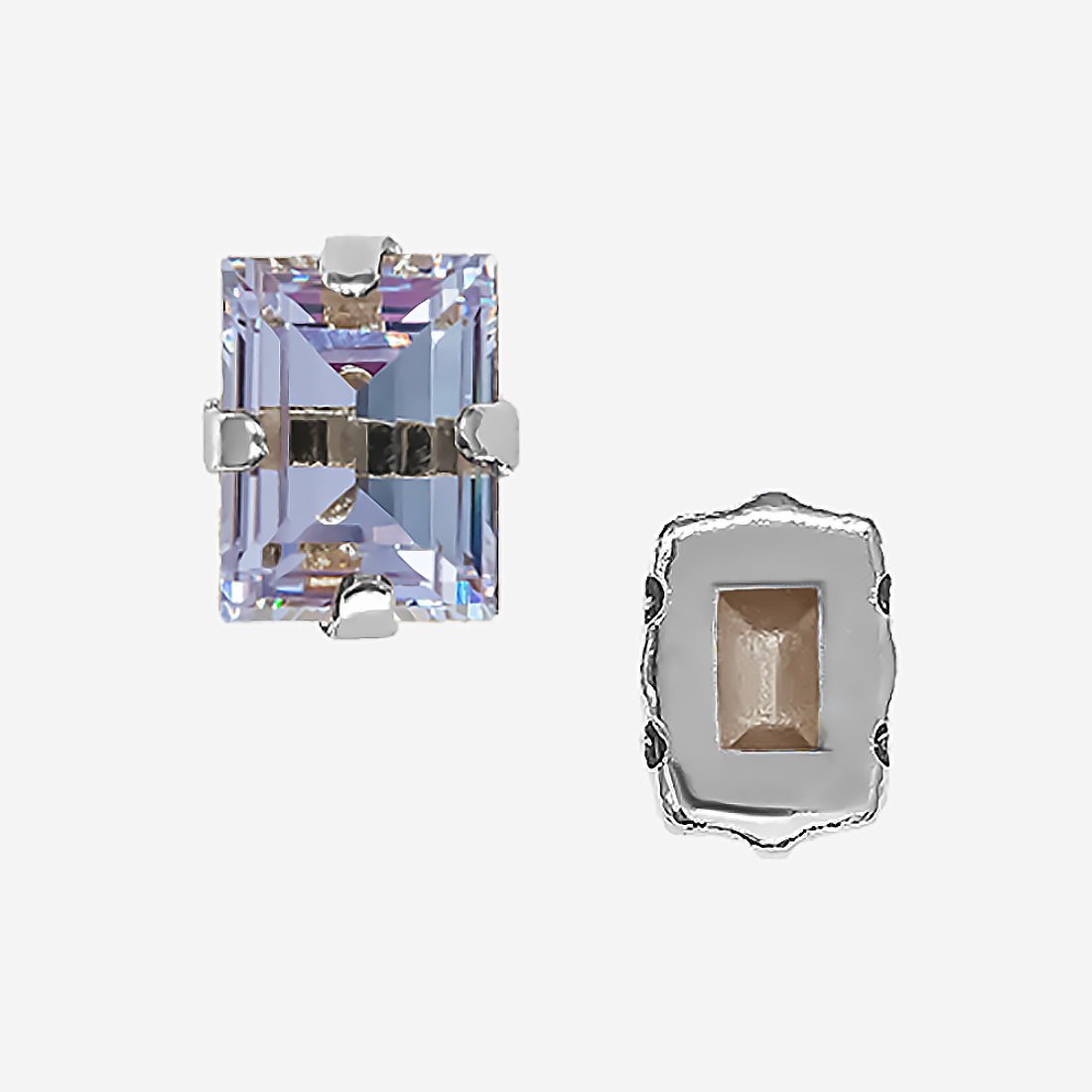 Кристалл Прямоугольник (Step Cut Fancy Stone) в цапах, оттенок "Фиолетовый"/"Violet", 9*7мм, родирование