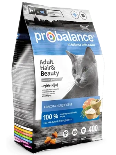 Сухой корм ProBalance Hair&Beauty для кошек, красивая шерсть и здоровая кожа