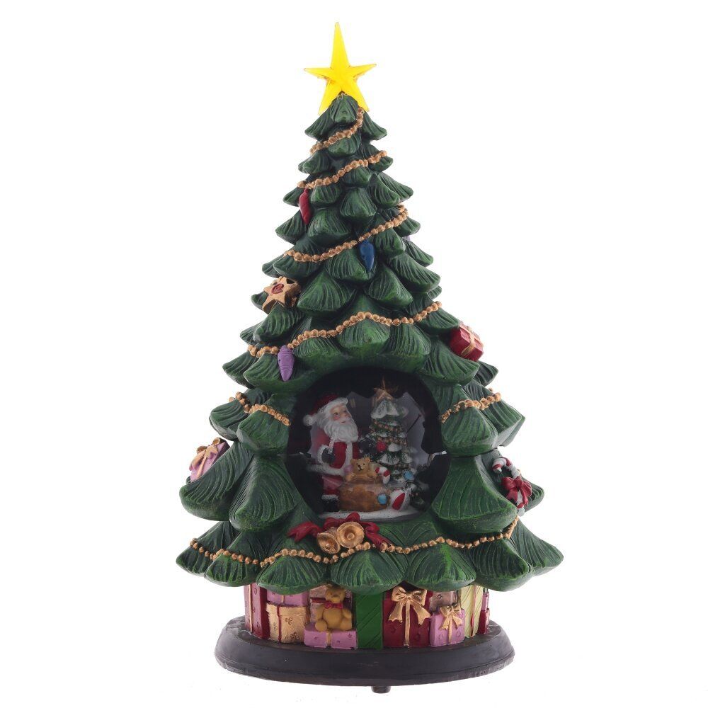 GAEM Фигур декор в стекл шаре "Елка и дед Мороз" (подсв, муз, вьюга, AAх3 н/п), D 10 см, L19,5 W19,5 H35