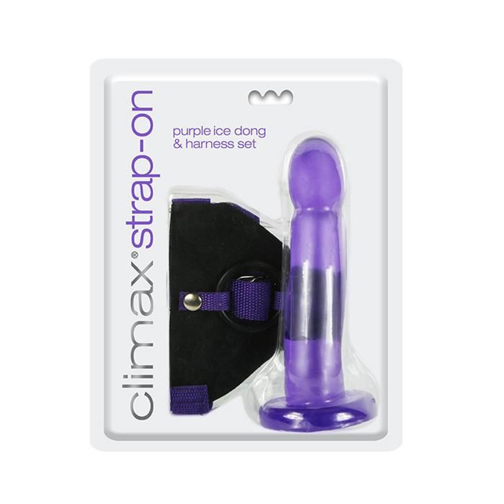 Фиолетовый страпон Climax Strap-on Purple Ice Dong & Harness set - 17,8 см. (Цвет: фиолетовый)