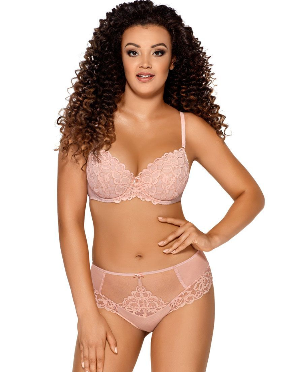 Бюстгальтер пуш-ап из кружевного полотна с люрексом (Размер: 90C) (Цвет: нежно-розовый)