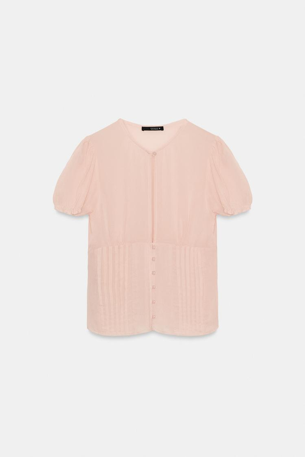 ZARA ТОП ИЗ ПОЛУПРОЗРАЧНОГО ЖОРЖЕТА, ПАСТЕЛЬНО-РОЗОВЫЙ