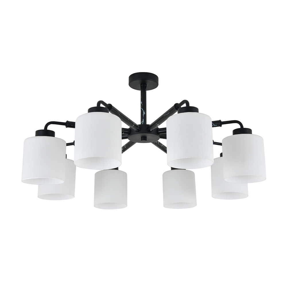 Люстра на штанге 8x60Вт E27, металл/стекло, чёрный мрамор/белый