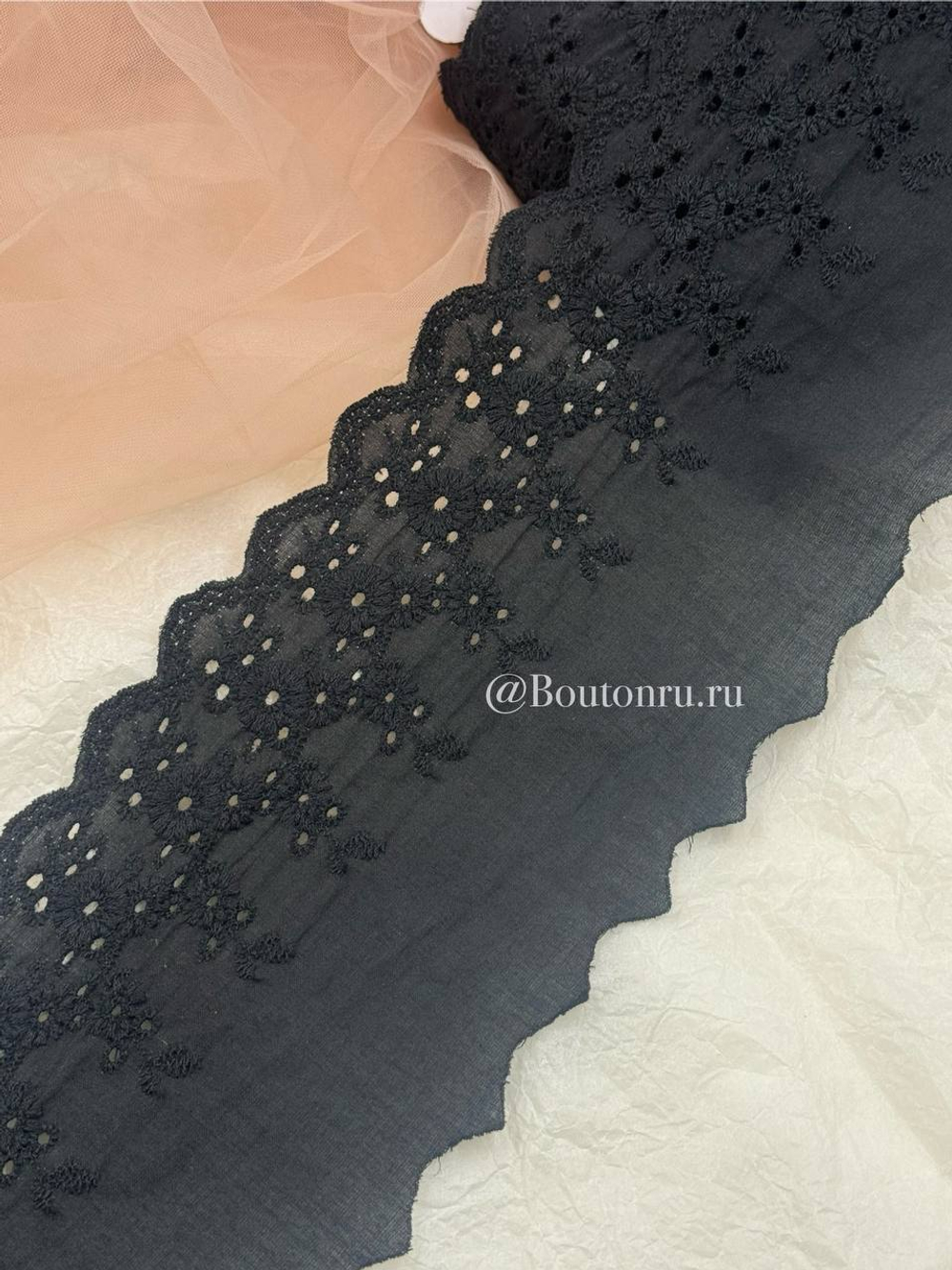 Кружево черное шитье хлопок цветы 120 мм