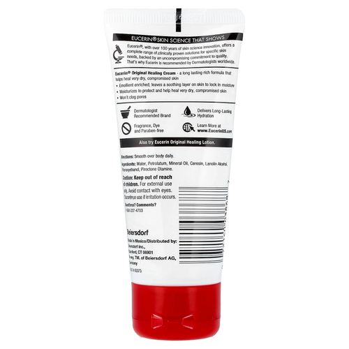 Eucerin, Original Healing, оригинальный заживляющий крем для очень сухой и чувствительной кожи, без отдушек, 57 г (2 унции)