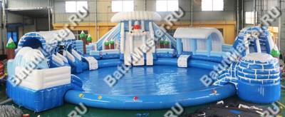 Надувной наземный аквапарк «Морское царство 3»  с фигурой пингвина, 16*16*6 м