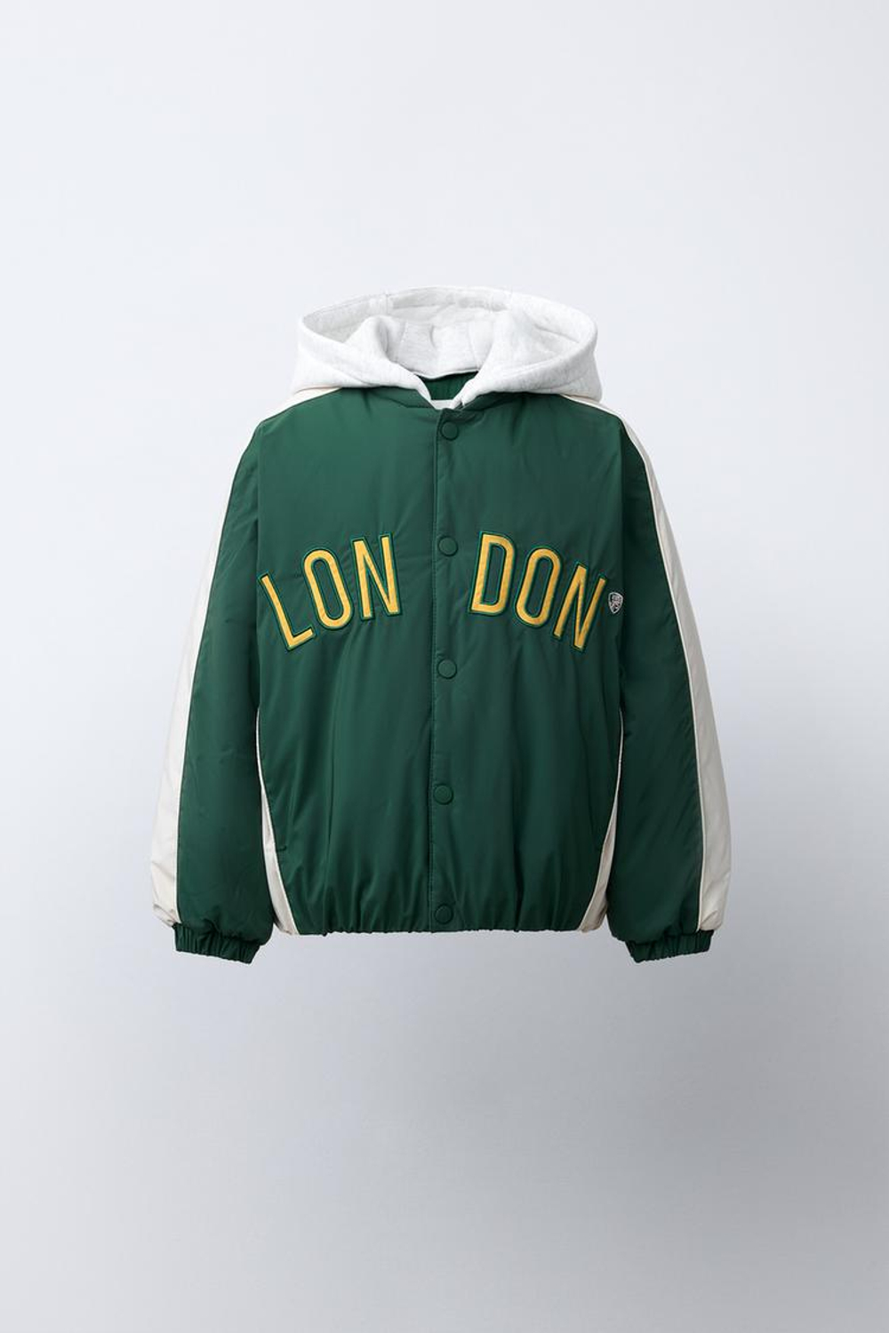 ZARA БОМБЕР С ОТСТЕГИВАЮЩИМСЯ ФЛИСОВЫМ КАПЮШОНОМ WATER REPELLENT, ЗЕЛЕНЫЙ