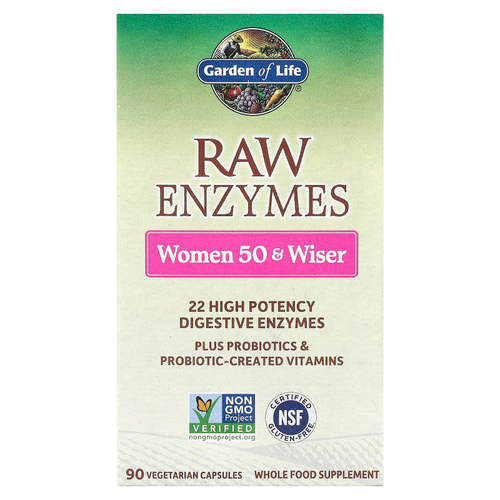 Garden of Life, RAW Enzymes, ферменты для женщин от50 лет, 90 вегетарианских капсул