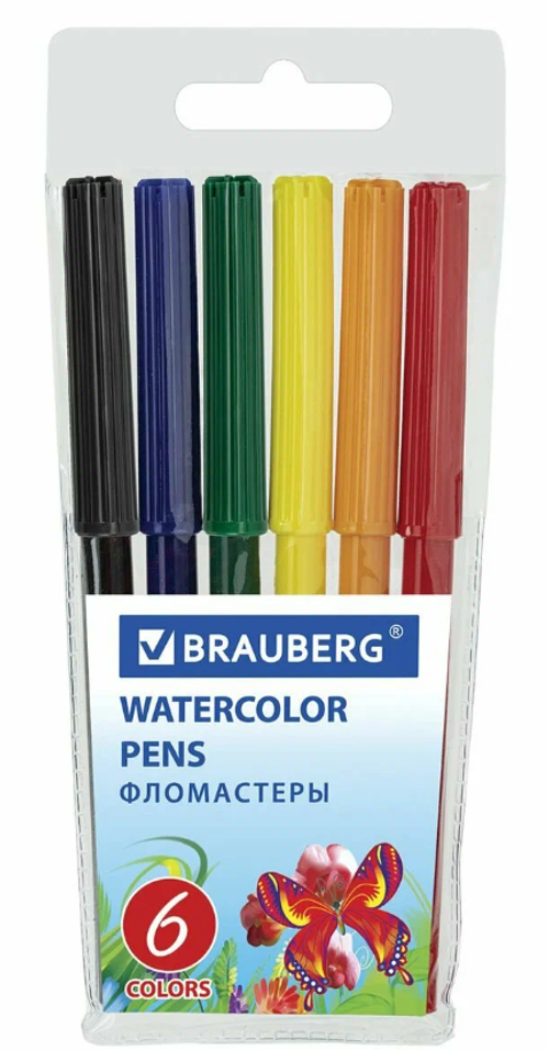 Фломастеры Браунберг Вондертул Баттерфлай 6 цветов вент.колпачек, пласт. упак.