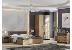 Шкаф трехстворчатый Taika дуб золотой / камень темный