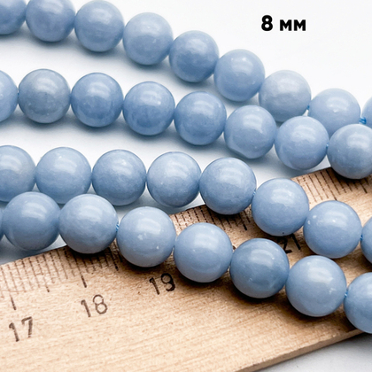 Ангелит бусины, диаметр 8,3-8,6 мм, цена за 11 шт (1/4 нити)