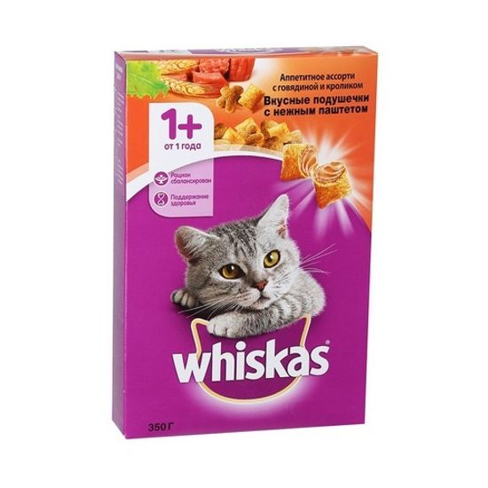 Whiskas полноценный корм для кошек подушечки с паштетом со вкусом говядины