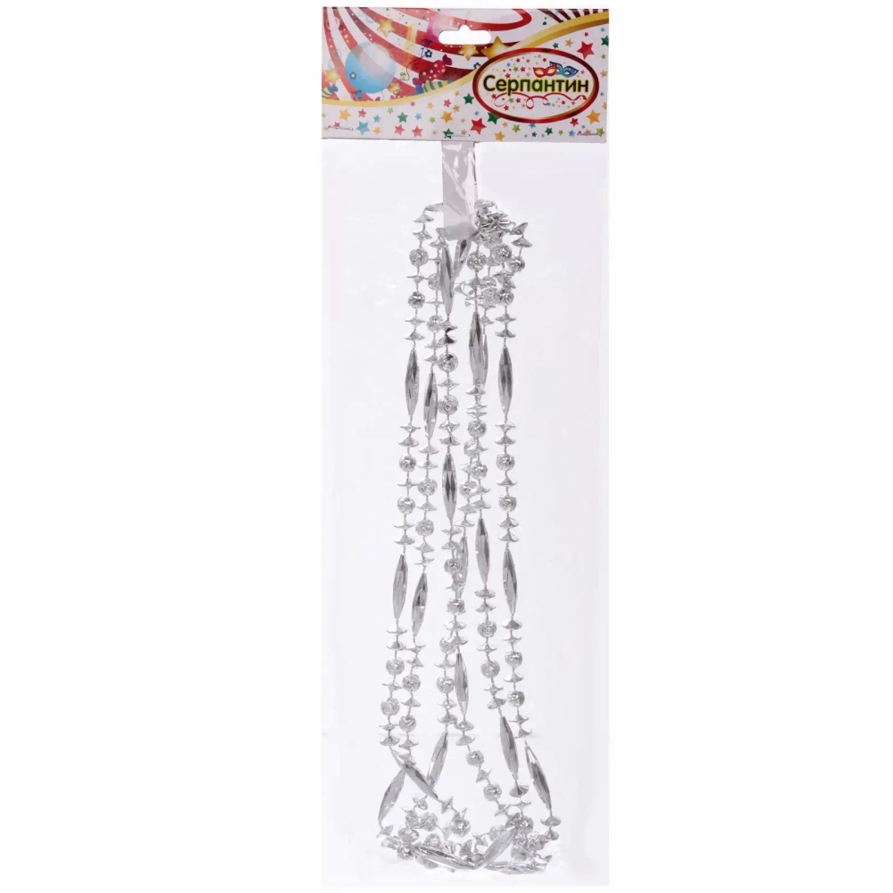 Бусы на ёлку 2м «Бриллианты», Серебро