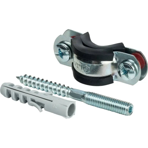 Хомут для труб STOUT комплект: хомут+шпилька+шуруп+дюбель пластиковый 1/2"(20-24)