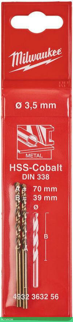 Сверло по металлу Milwaukee HSS-Co 3.5мм 2шт (4932363256)