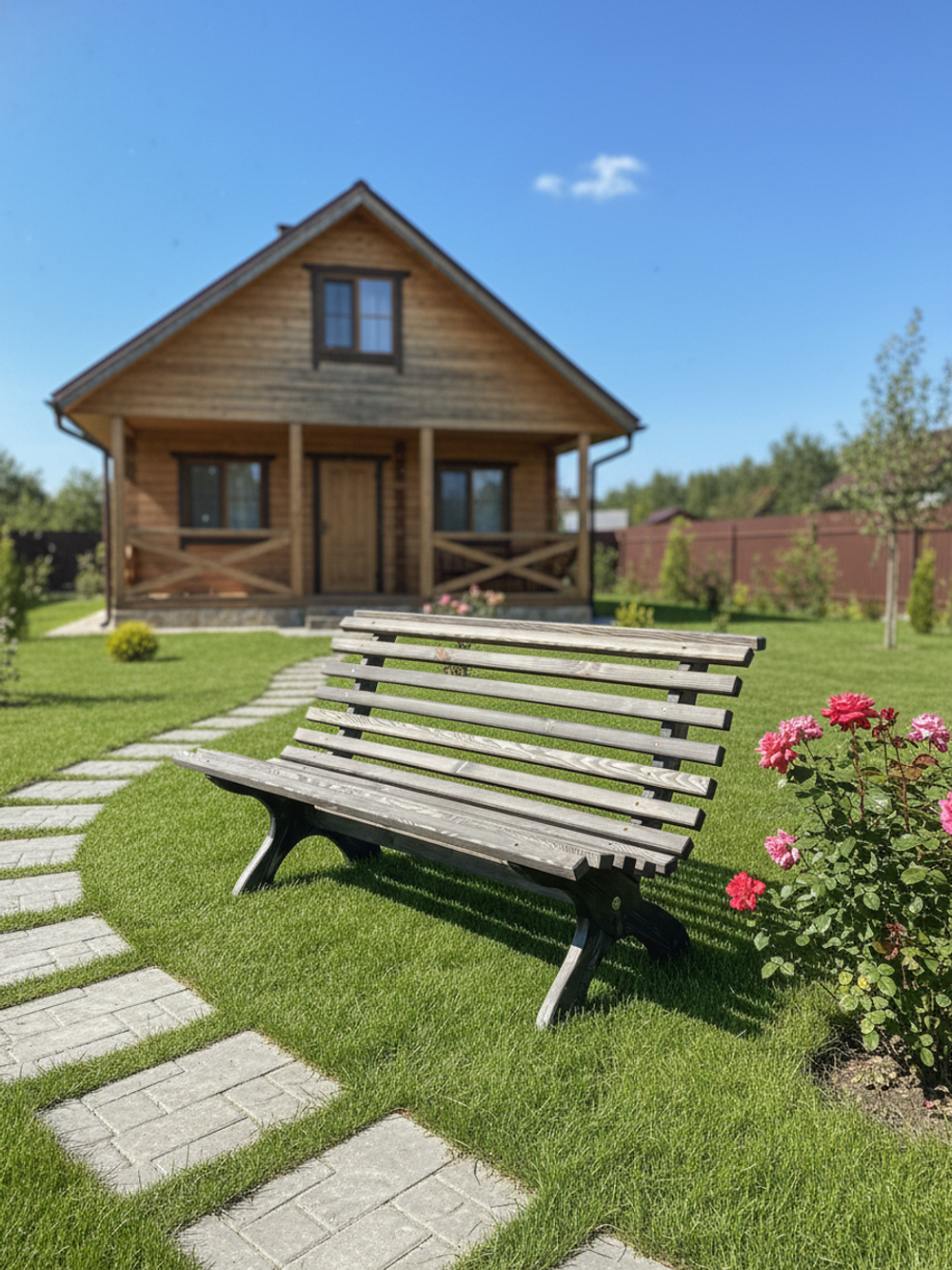 Скамейка садовая Осло со спинкой деревянная для сада из массива сосны, графит