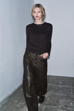 ZARA ФУТБОЛКА С ДЛИННЫМИ РУКАВАМИ, КОРИЧНЕВЫЙ МЕЛАНЖ