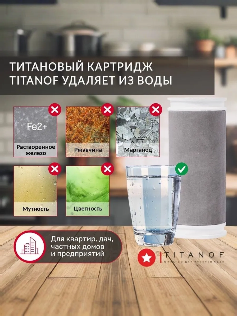 Титановый картридж для фильтра очистки воды TITANOF SL8, производительность до 500 л/час