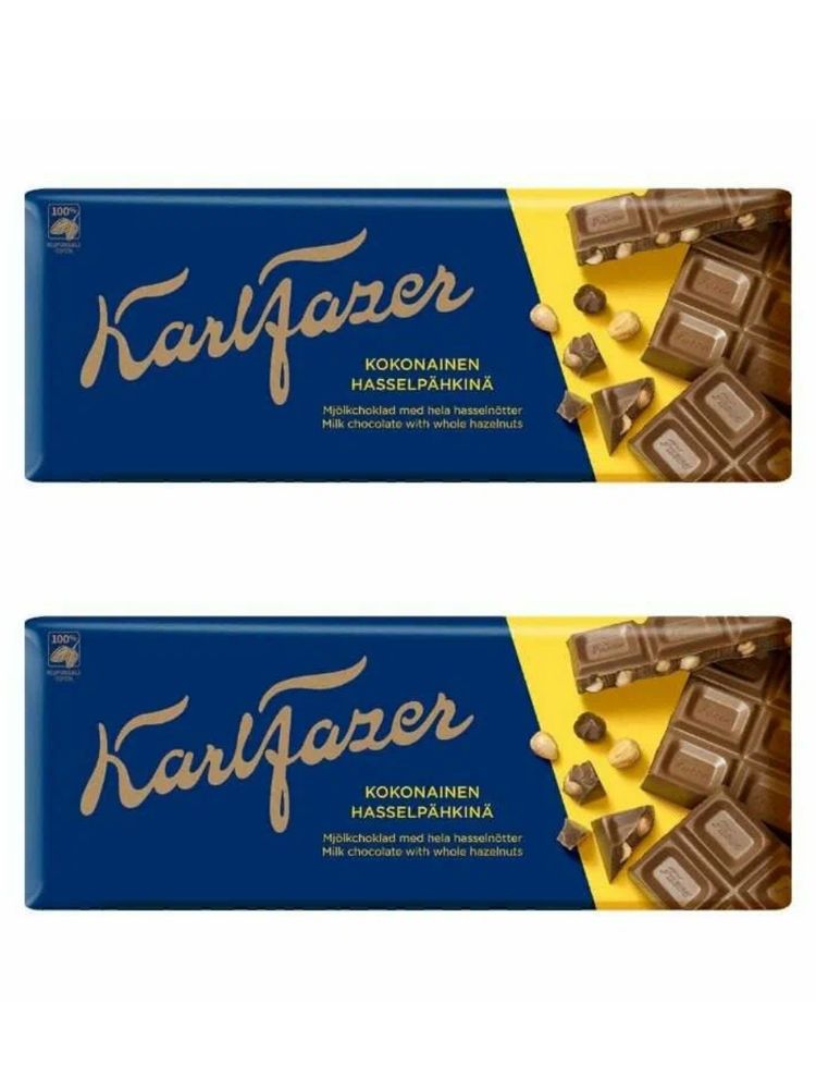 Шоколад молочный Fazer с цельным лесным орехом 200 г x 2 шт