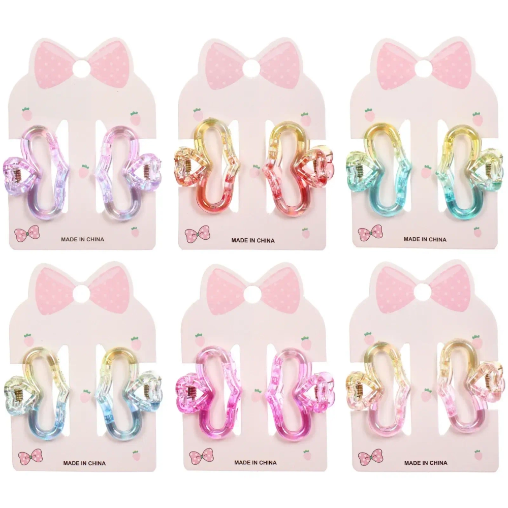 Заколки-крабы для волос 2шт «Мон Ляруш», сердечки, микс 6 цветов, 4,5см (Блистер)